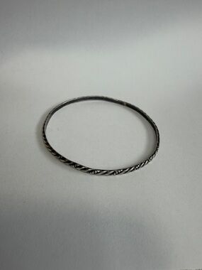 Sterling Silver Twisted Leaf Bangle Bracelet - Silver-Vintage